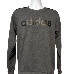 Adidas Men’s Crew Neck Pullover Sweatshirt Gray with Black Stripes M
